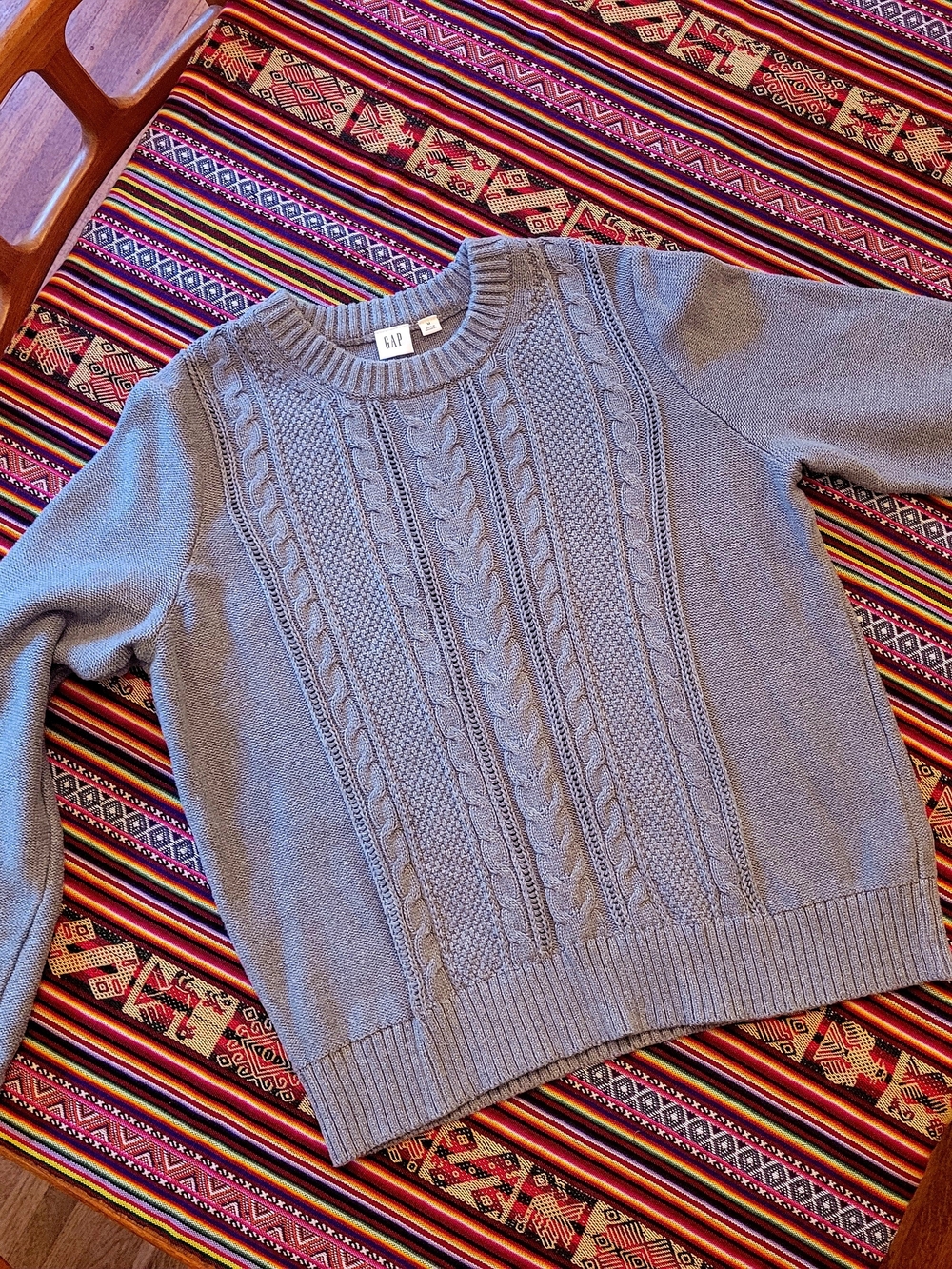 GAP Womens  Crewneck Cable Knit Sweater — Blue Gray